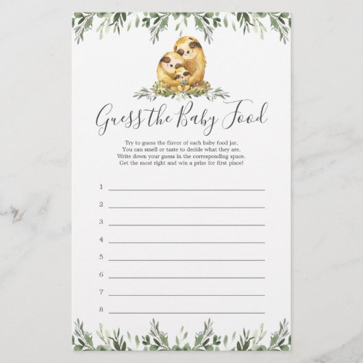 ナマケモノの赤ちゃんシャワーベビー食べ物を推測 (正面)