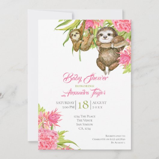 ナマケモノの赤ちゃんパーソナライズされたシャワー 招待状 (正面)