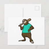 ナマケモノの野球観戦 ベースボールバット付き ポストカード (正面/裏面)