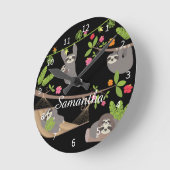 ナマケモノの黒カスタムいパーソナライズされた名 ラウンド壁時計 (傾斜)