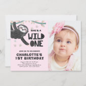 ナマケモノの1歳誕生日写真 誕生日招待状 招待状 (正面)