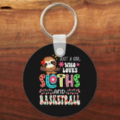 ナマケモノやバスケットボールのフローラを愛する女の子 キーホルダー (正面)