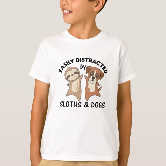 ナマケモノや犬のナマケモノに簡単に気を取られる Tシャツ (正面)