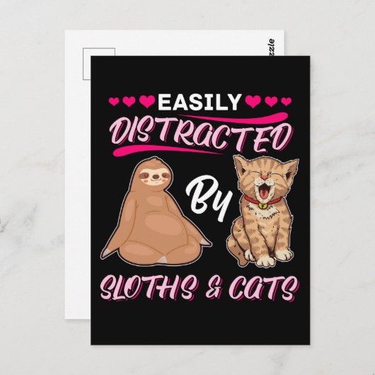 ナマケモノや猫に気を取られる少女たち ポストカード (正面/裏面)