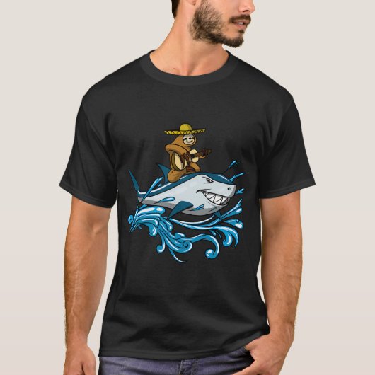 ナマケモノカウボーイサメに乗る Tシャツ (正面)