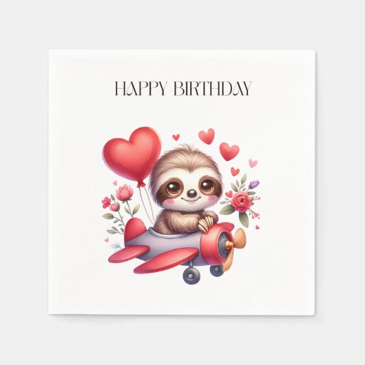 ナマケモノパイロット 誕生日 スタンダードカクテルナプキン (正面)