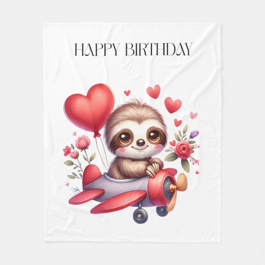 ナマケモノパイロット 誕生日 フリースブランケット (正面)