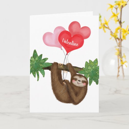 ナマケモノパーソナライズされたのバレンタインデー カード (黄色い花)