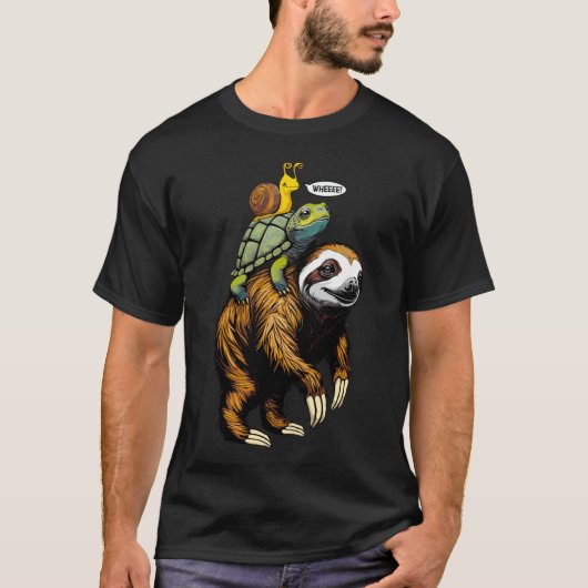 ナマケモノ亀 貝 負担動物 スピードレース Tシャツ (正面)