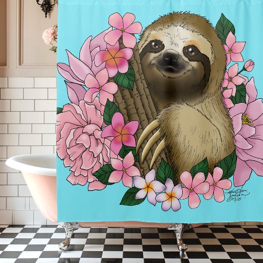ナマケモノ色の花 シャワーカーテン