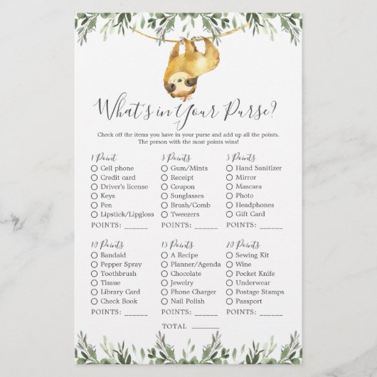 ナマケモノ赤ちゃんシャワーあなたの財布の中にあるものを (正面)