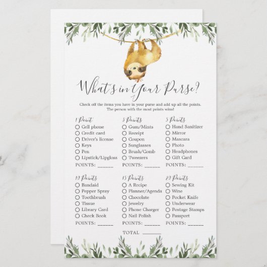 ナマケモノ赤ちゃんシャワーあなたの財布の中にあるものを (正面/裏面)