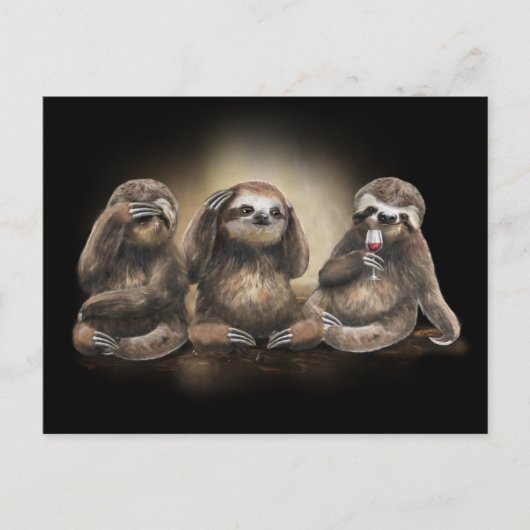 ナマケモノ飲むワイン愛好家のための皮肉な贈り物 ポストカード (正面)