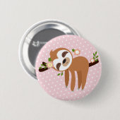 ナマケモノ,かわいいナマケモノ,動物イラストレーション 缶バッジ (正面&裏面)