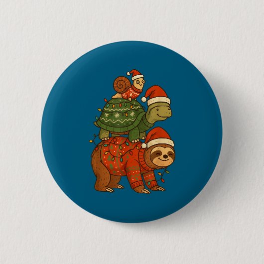 ナマケモノ カメ カタツムリ クリスマス 缶バッジ (正面)