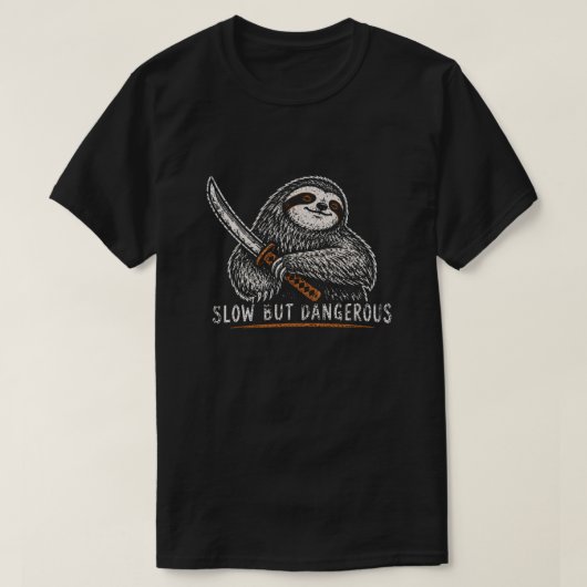 ナマケモノ サムライ 刀 剣 ヴィンテージ アート Tシャツ (デザイン正面)