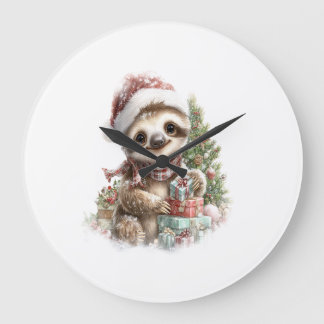 ナマケモノTシャツ クリスマス サンタ帽子 ラージ壁時計