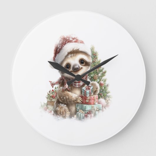 ナマケモノTシャツ クリスマス サンタ帽子 ラージ壁時計 (正面)