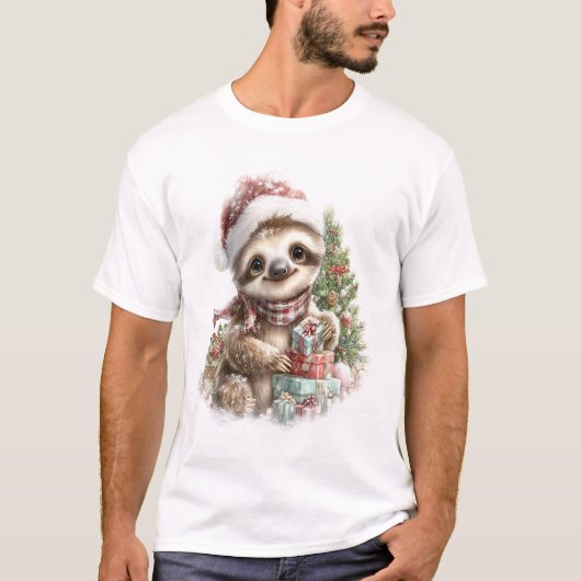 ナマケモノTシャツ クリスマス サンタ帽子 Tシャツ (正面)