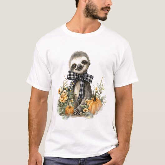 ナマケモノTシャツ 動物たち 秋のかぼちゃ Tシャツ (正面)