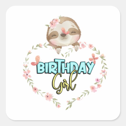 ナマケ誕生日ガールナマケ恋人たちの贈り物 スクエアシール (正面)