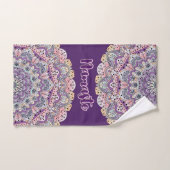 ナマステのかわいいピンクおよび紫色の花の曼荼羅 ハンドタオル (ハンドタオル)