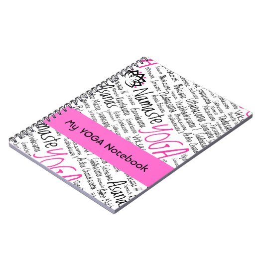 ナマステのヨガはAsanaの姿勢のSanskrit名前を置きます ノートブック (左側)