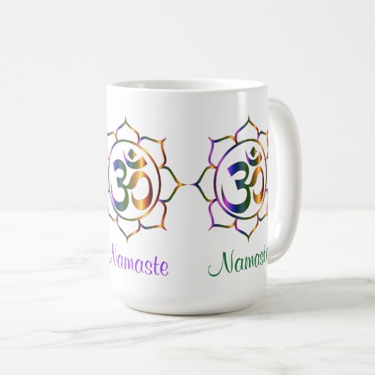 ナマステオウムオム&ロータス角柱式レインボー コーヒーマグカップ (正面右)
