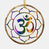 ナマステオウム(Om)とロータス(金ゴールドブロンズ付縁ど) セラミックオーナメント (正面)