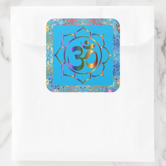 ナマステオムロータスレインボーパーソナライズされたヴィンテージ スクエアシール (バッグ)