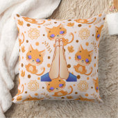 ナマステキャットヨガパターンオレンジお洒落デザイン クッション (ブランケット)