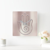 ナマステグリーティングアーバンジョガピンクパールハローハンド スクエア壁時計 (ホーム)