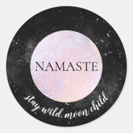 ナマステステイワイルドムーンチャイルドピンクフルムーンヨガ ラウンドシール