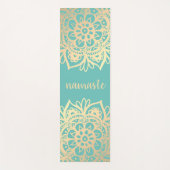 ナマステティール（緑がかった色）グリーンと金ゴールドマンダラフラワー ヨガマット (正面)