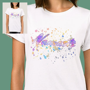 ナマステフォーヨガウォーターカラーピンクモーブイエローブルー Tシャツ
