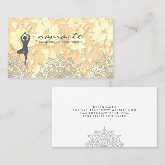 ナマステヨガポーズトライバルフローラルパターン 名刺 (正面/裏面)