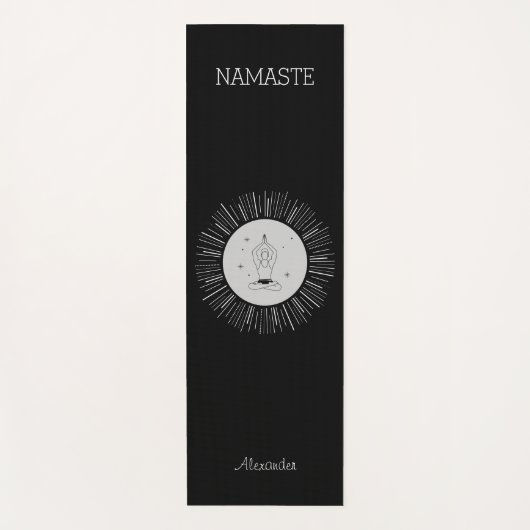 ナマステヨガマンポーズグラフィックグレーの円黒 ヨガマット (正面)