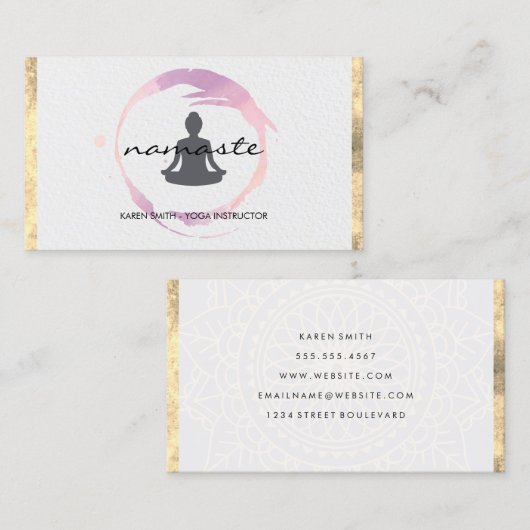ナマステヨガロータスポジション金ゴールドトリムグランジ 名刺 (正面/裏面)
