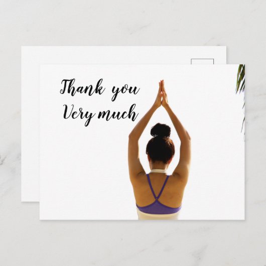 ナマステヨガ女性の手を上げる感謝 ポストカード (正面/裏面)