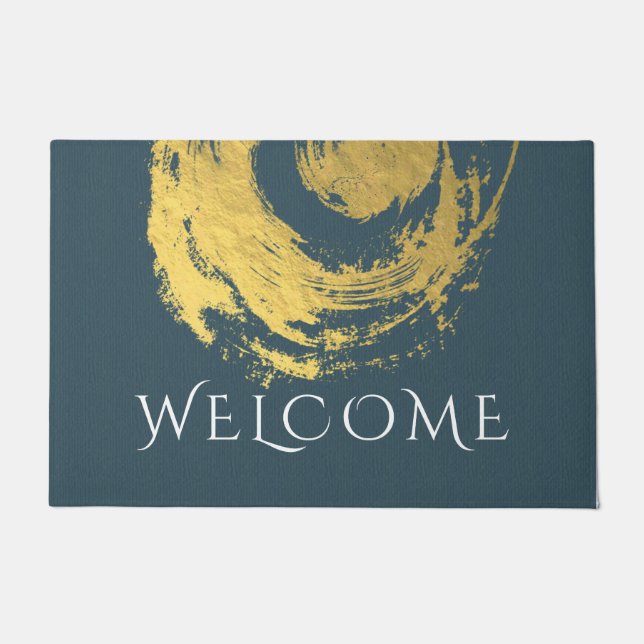 ナマステヨガ瞑想インストラクターブルー金ゴールド禅 ドアマット (正面)