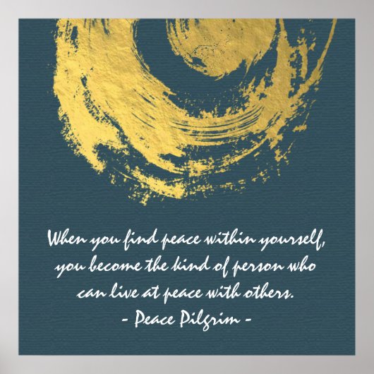 ナマステヨガ瞑想引用文ブルー金ゴールド禅サイン ポスター (正面)