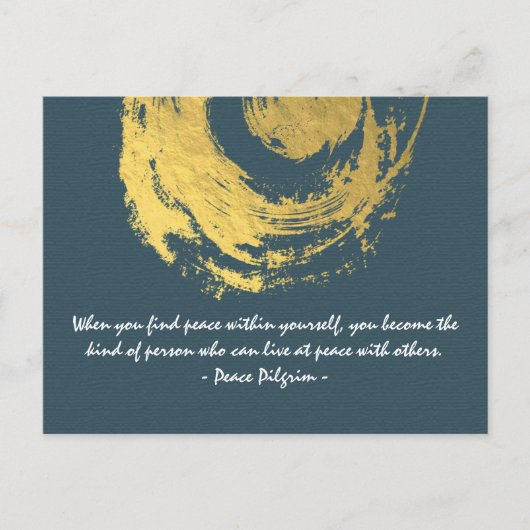 ナマステヨガ瞑想引用文ブルー金ゴールド禅サイン ポストカード (正面)