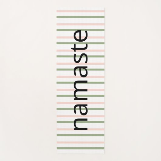 ナマステリスクピンクとグリーンのストライプ ヨガマット (正面)