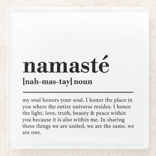 ナマステ定義ヨガメディモダンティミニマルング ガラスコースター (正面)