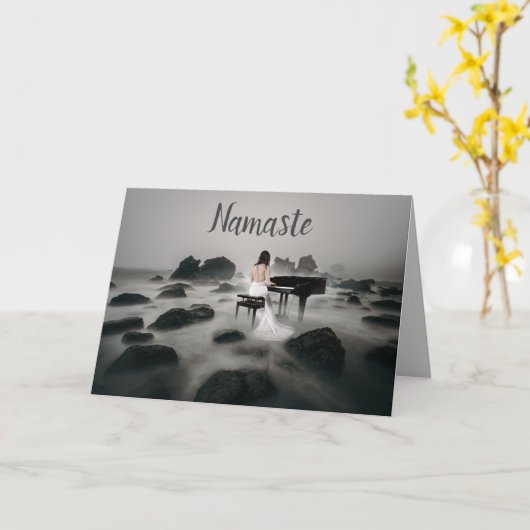ナマステ引用文ありがとうファンタジーミュージックピアノ カード (黄色い花)