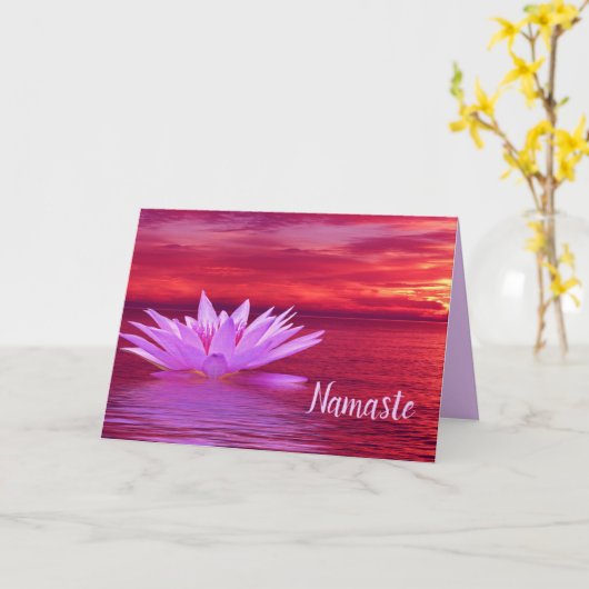ナマステ引用文サンキューロータスオンサンセット海 カード (黄色い花)