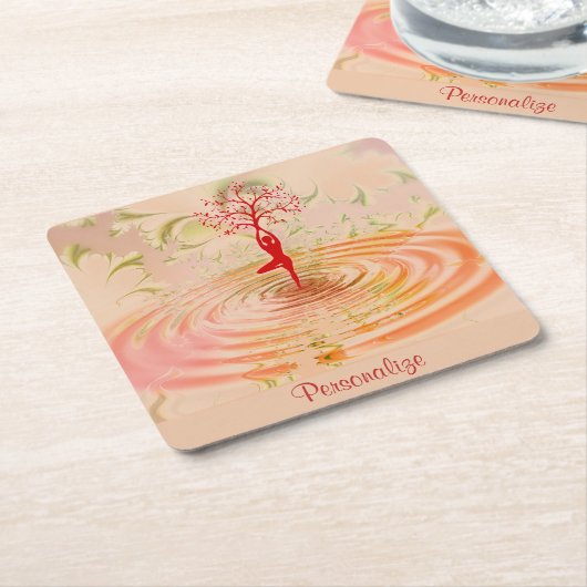 ナマステ引用文ツリーオブライフ禅ヨガ スクエアペーパーコースター (アングル)