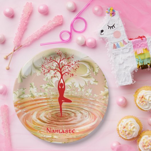 ナマステ引用文ツリーオブライフ禅ヨガ ペーパープレート (パーティー)