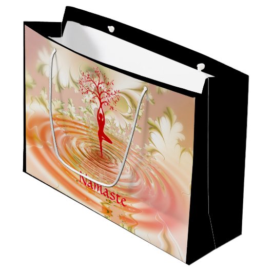 ナマステ引用文ツリーオブライフ禅ヨガ ラージペーパーバッグ (正面アングル)