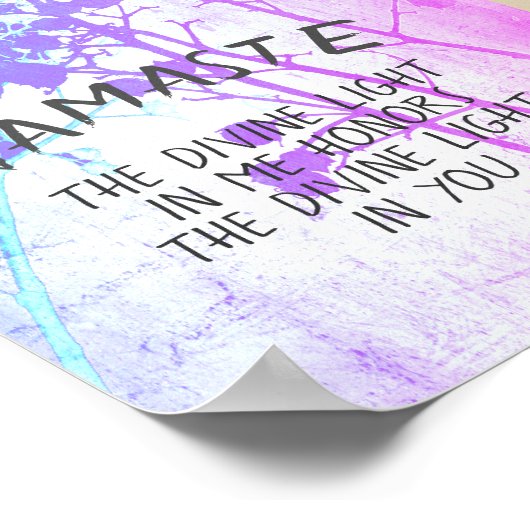 ナマステ引用文パープルとブルー自然アート ポスター (角)